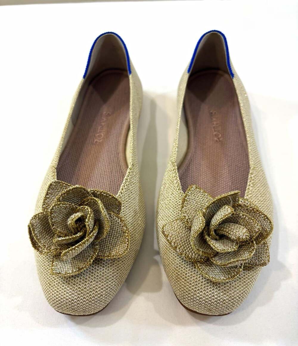 Rothy's The Petal Square Love Bird Womens Size 9W Beige Slip On Ballet Flats